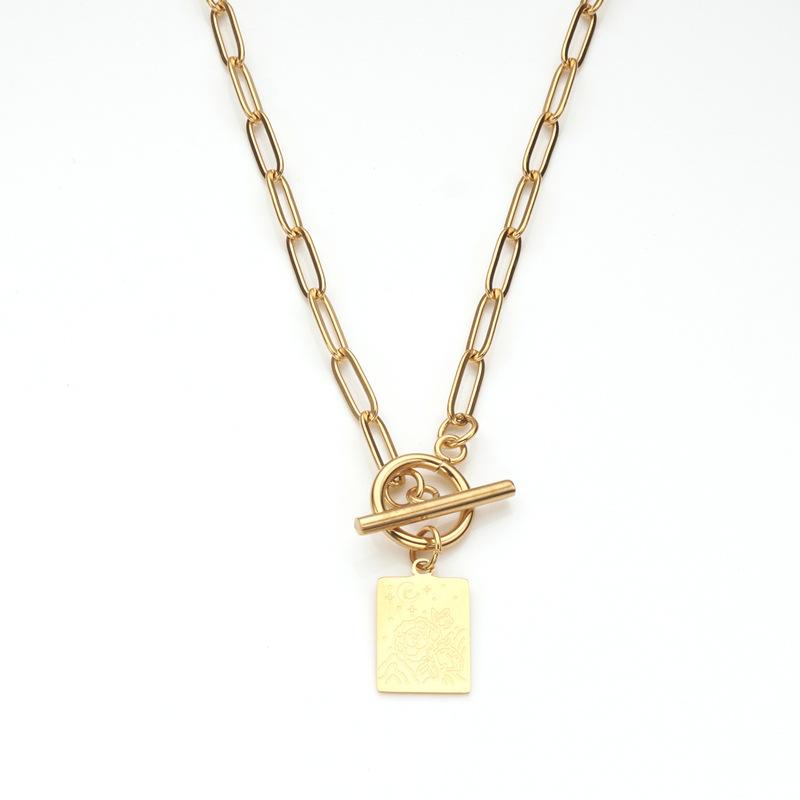 Stainless Steel Ot Buckle Square Brand Pendant Necklace, Star Moon Flower Necklace Sweater Chain