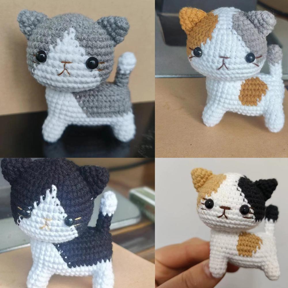 Lovely Crochet Cat Creative Knitted Doll Handwoven Mini Cat Desk Decor Friends Funny Gift