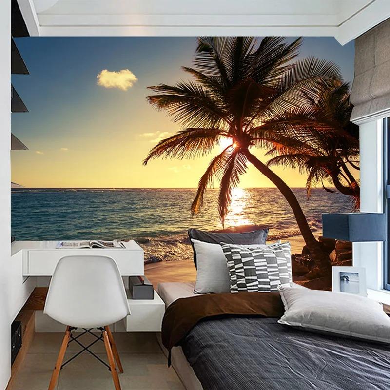 Beach Sunset 3d Photo Wallpaper Coconut Palm Seaside Landscape Wall Mural Restaurant Cafe Home Decor Wall Papers