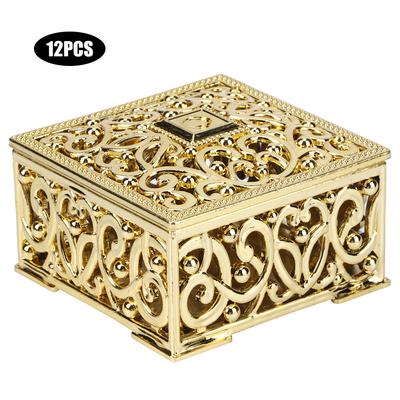 12Pcs European Style Hollow Square Candy Box Container Sugar Box Wedding SuppliesGold