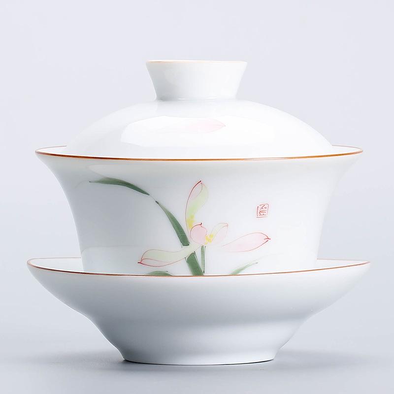 Nuevo estilo pintado a mano cuenco de té de porcelana blanca Conveniencia para viajar Juego de té juego de té Utensilios para beber para el hogar de oficina NLSLASI