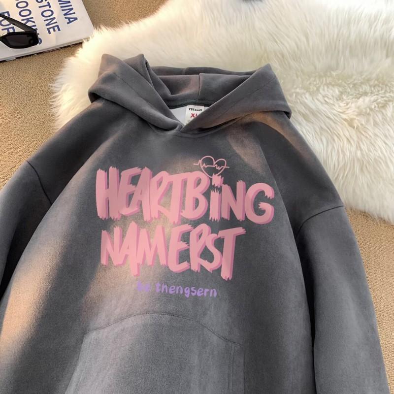 Unisex Heavyweight Fleece Hoodie With Letter Print Soft Suede-like Fabric Oversized Fit Winter Streetwear