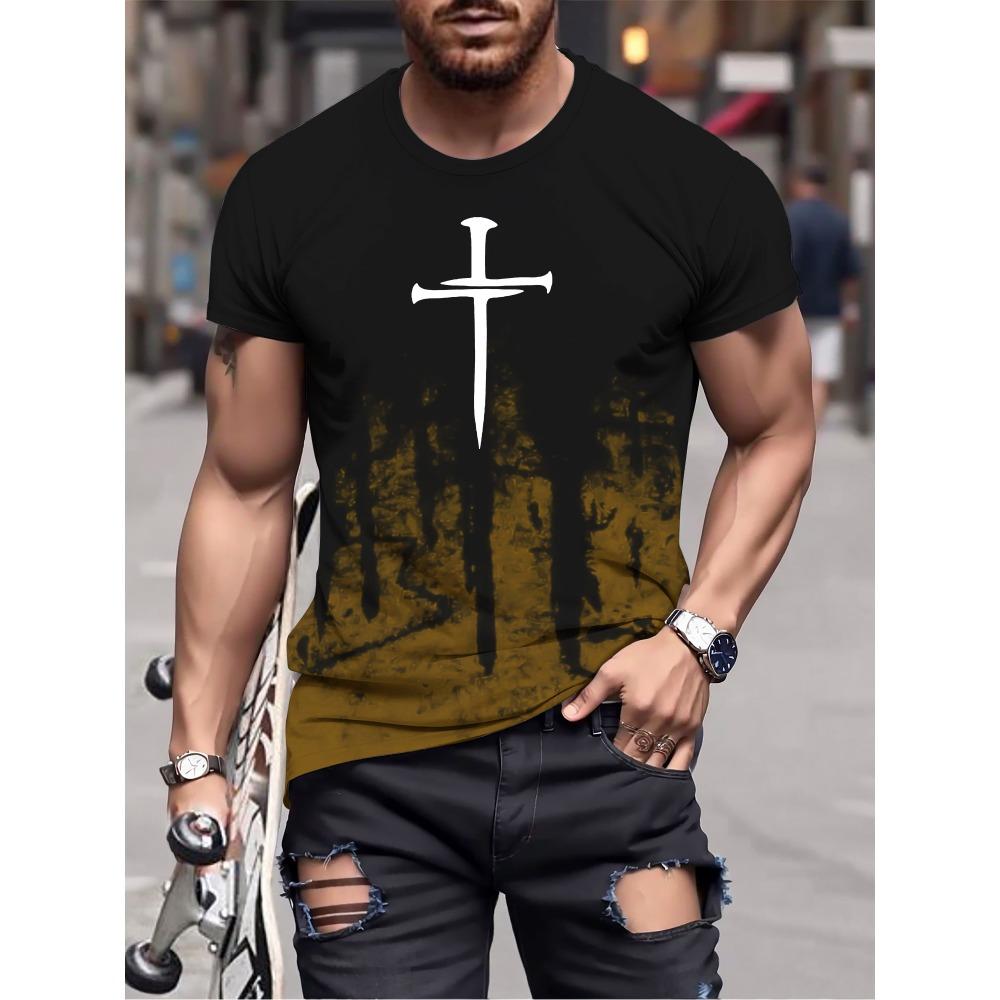 

Мужская удобная футболка с V-образным вырезом, графическая футболка, летняя одежда, наряды с принтом христианского креста, ropa pixelada XL