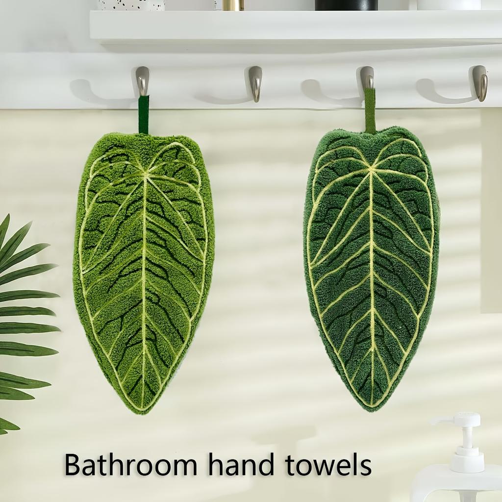 2Pcs Creative Leaf-Shaped Bathroom Hand Towels, Hangable Design, Absorbent Material, Finger Towels For Use In Bathrooms, Restaurants, And Kitchens