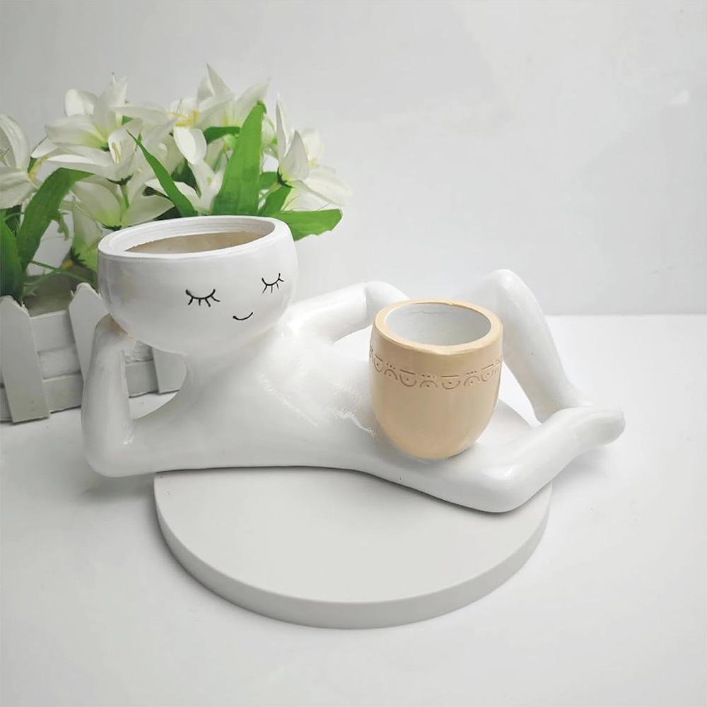 Lazy Guy Planter,2025 Funny Planters for Indoor Plants,Lazy Little Character Flowerpot Succulent Planters Lying Down Resin Ornaments Home Garden Decor