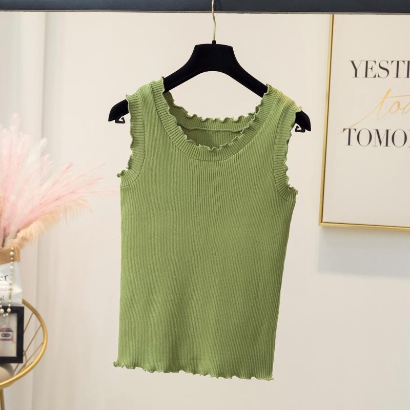 

Большой размер женский Fat Sister Ice Silk вязаный деревянный ухо край халтер жилет для показа тонкого топа для женщин 4XL