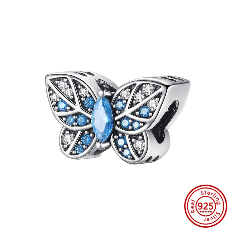 Hot Sale S925 Sterling Silver Blue Zircon Chameleon Starfish Shell Bee Beads Fit Original  Bracelet DIY Charm Jewelry