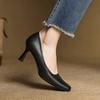 New Leather Women's Single Shoes, Comfortable Square Head, Four-season Wear Women's Shoes, High Heels, Small Leather Shoes, Thin Heels, Beef Tendon