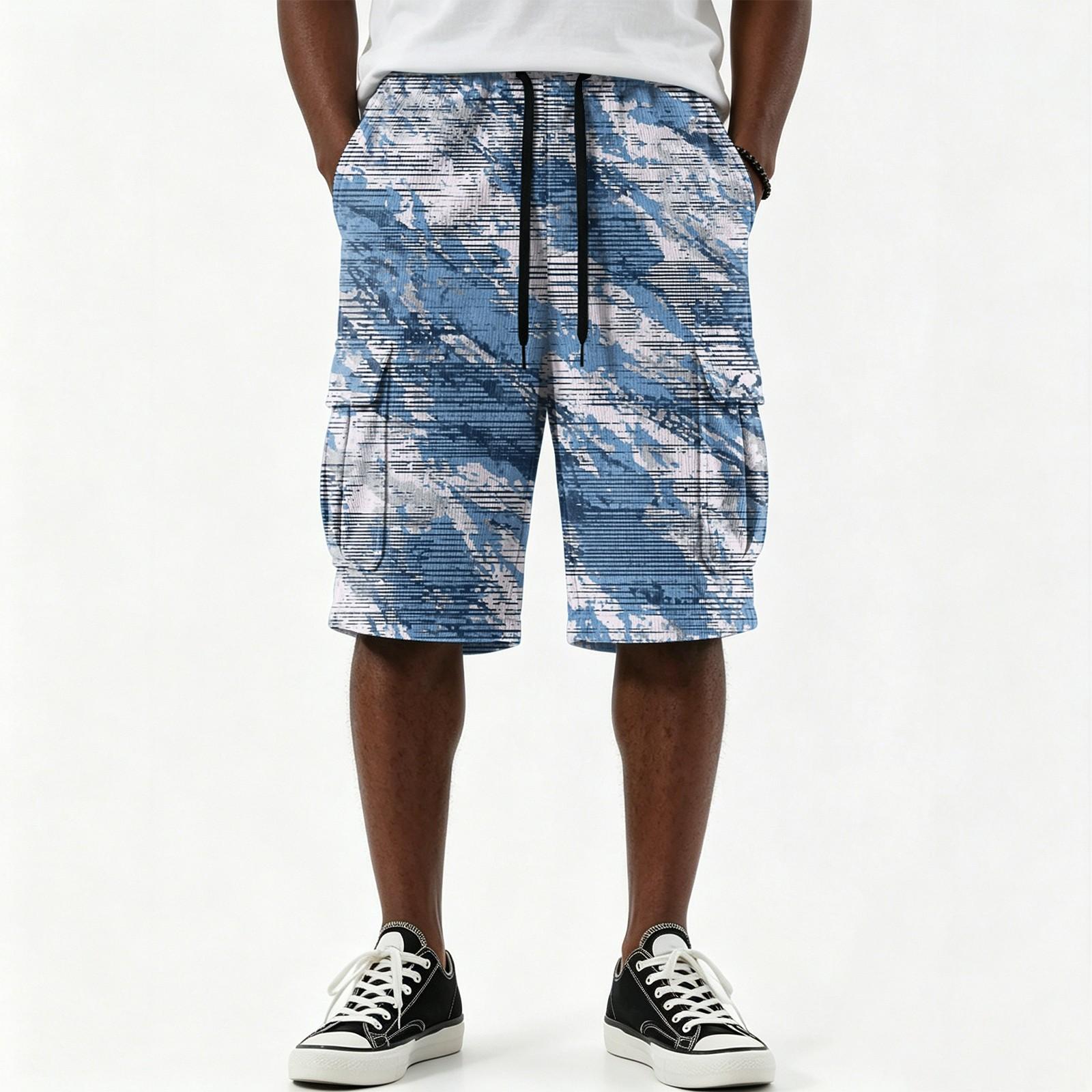 Heima E Heren Casual Gradi&euml;nt Geprinte Shorts met Trekkoord Meerdere Zakken Knie Lengte Cargo Shorts Comfortabele Pasvorm Lichtgewicht Materiaal XXL