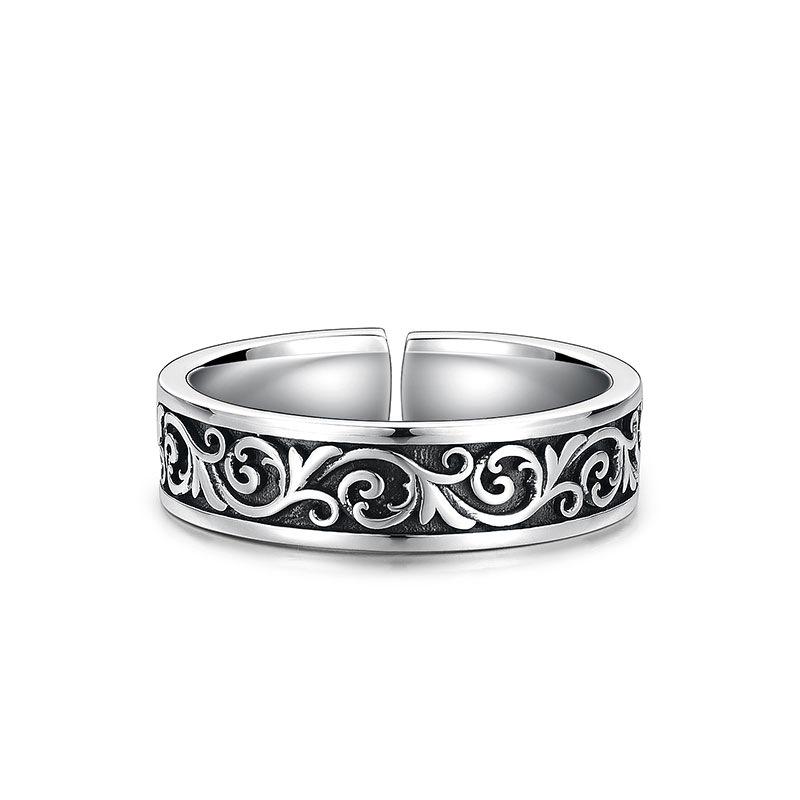 Yin Taifei Men s Silver Scroll Pattern Open Ring: Retro, Trendy, Versatile, Niche Design. Adjustable Open