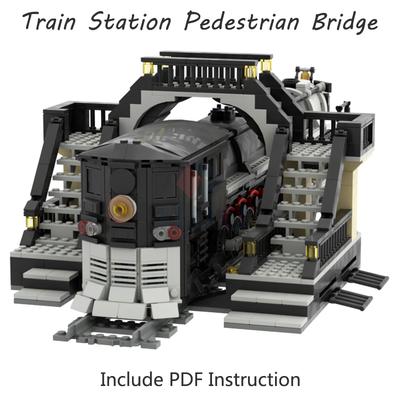 Conjunto de Modelo de Ponte Pedestre de Estação de Trem Blocos de Construção Compatível 53401 Peças de Trilho de Trem Rua da Cidade MOC Tijolos Brinquedos para Crianças