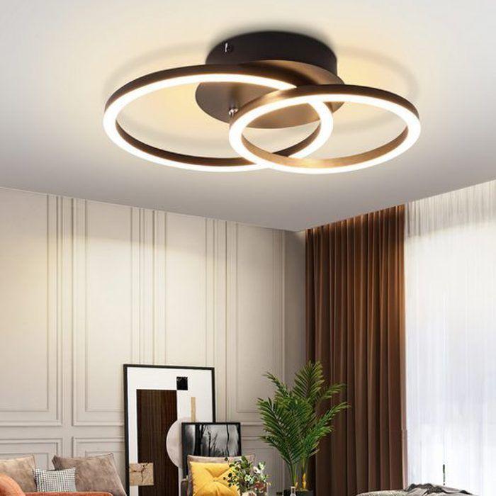 Plafonnier LED - NETTLIFE - Modèle 2 anneaux - Noir - 24W - 3000K (blanc chaud) - design moderne