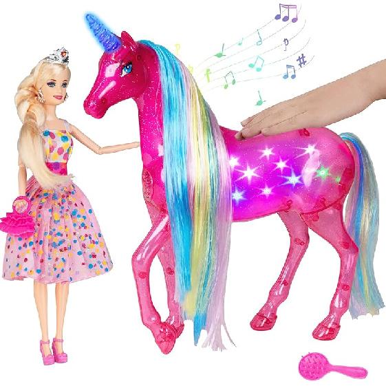 Magic Light Unicorn & Princess Doll, Unicorn Toys for Girls 3+, Gifts for Christmas Birthday for Kids Girls Aged 3 4 5 6 7 8