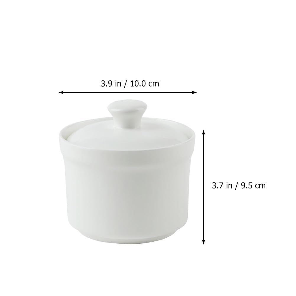 OUNONA Braised Chawanmushi Ceramic White with Lid Stylish Japanese Style 4 Inch Stew Pot Pudding Container Heat Resistant Soup Bowl Jar Stew Pot