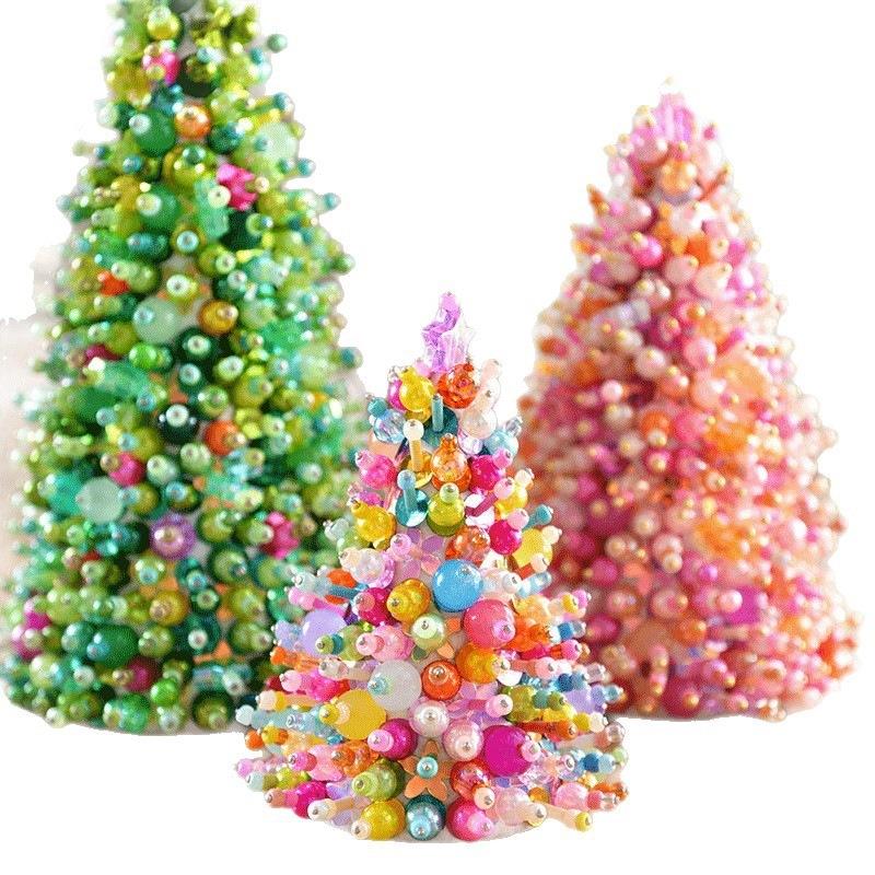 Beaded Christmas Tree DIY Kit, Colourful Plastic Bead Ornament Craft Set, Handmade Holiday Tree Making Kit for Kids Adults