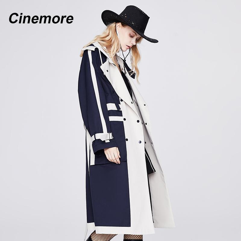 Cinemore Nová Větrovka Dlouhá Klasická Módní dámský kabát s kapucí podzim 2022 Ležérní Splicing Jaro Podzim trenčkot 92205-1