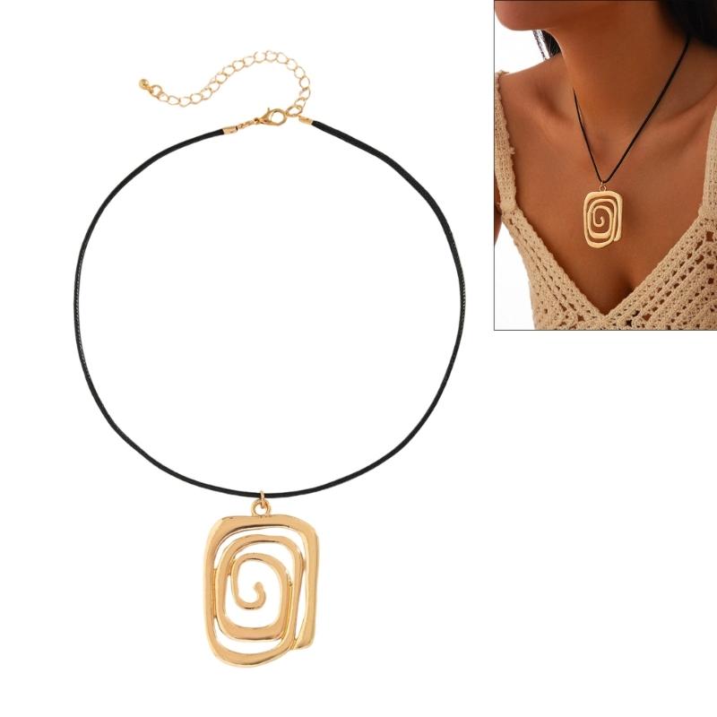 Stylish Metal Coil Sunflower Pendant Necklace Leather Necklace Goth Jewelry For Women