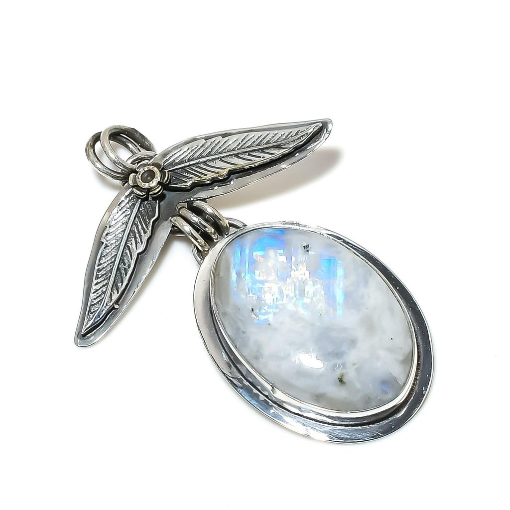 Natural Rainbow Moonstone Gemstone Silver Pendant In 925 Sterling Silver- Handmade Design, Everyday Wear Jewelry, Unique Pendant Gifts
