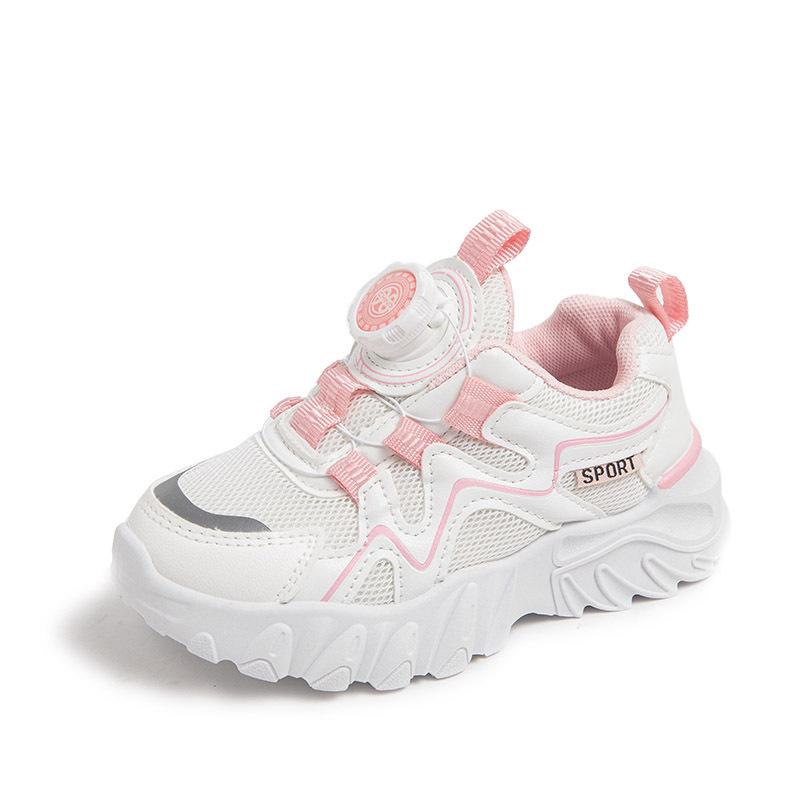 Children's Sneakers 2025 Spring and Autumn New Boys' Sneakers Mesh Breathable Middle and Old Children's Rotating Buttons Girl Tide
