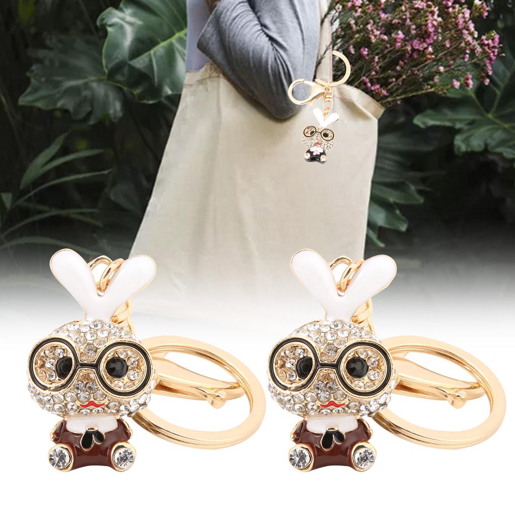2pcs Keychain Pendants Cute Bunny Shape Rhinestone Ornaments Accessories for Keychains Bag Decoration Gift