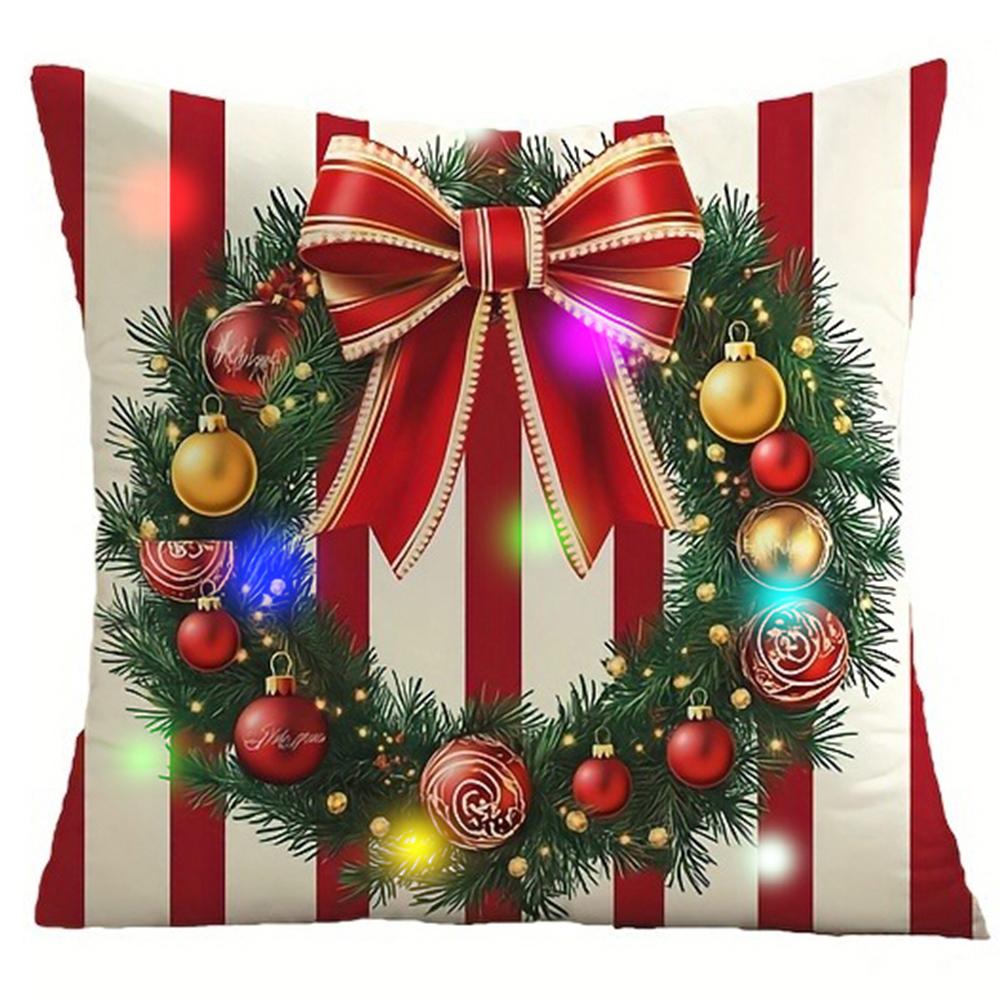 

Striped Christmas Garland LED Light Up Pillowcase Cushion Cover Home Decor Gift, Christmas Decoration No Batteries Included 18x18Inch