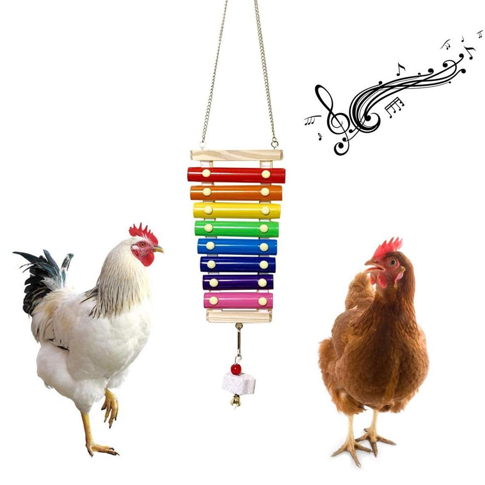 Wooden Xylophone Pecking Diversion SoundProducing Toy w Grinding Stone for Pet Chicken Parrots