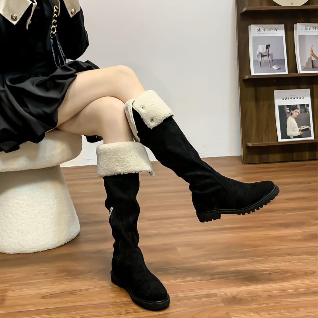 Grape mother winter new long snow boots knee thick velvet warm boots 2025 Korean version comfortable thick-soled heightening boots