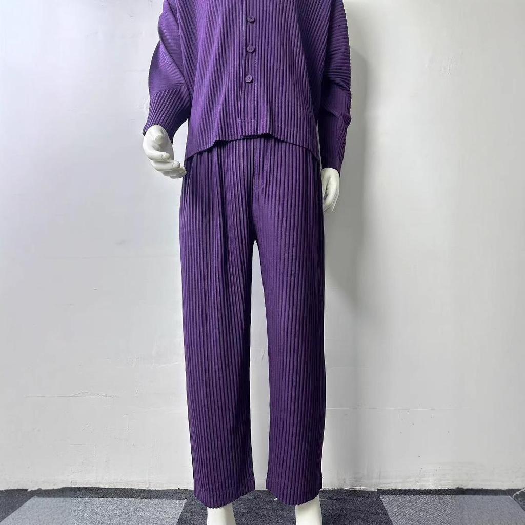 Miyake-Style Men's Pleated Tapered Nine-Point Pants with Drawstring