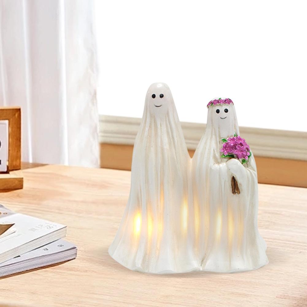 

Фигурка пары призраков из смолы со светодиодной подсветкой на Хэллоуин, светящаяся призрачная невеста, жених, украшение на Хэллоуин для домашнего декора вечеринки