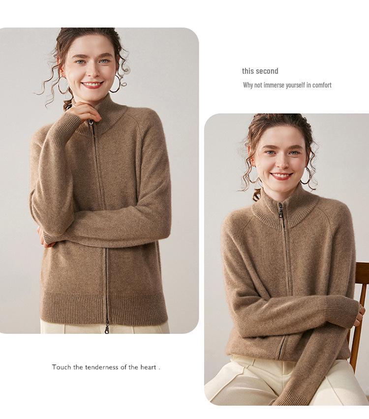 Pure Cashmere Women's Loose Knit Zipper Cardigan Sweater