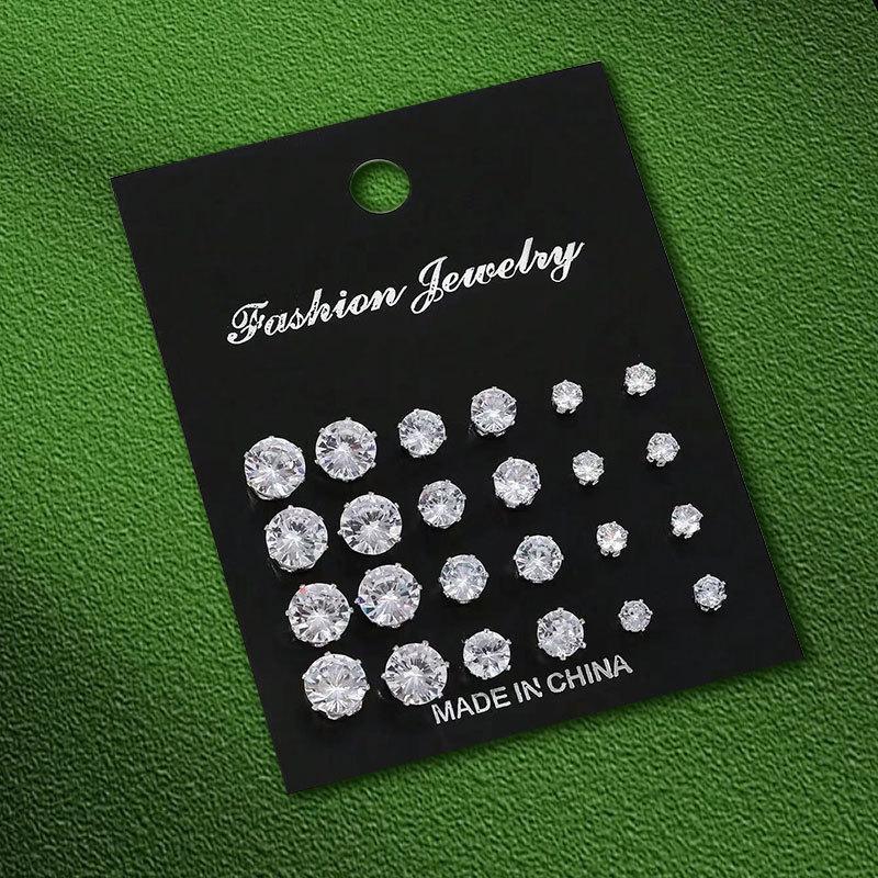 12 Pairs of Zircon Pearl Stud Earrings Set Simple and Versatile Earrings