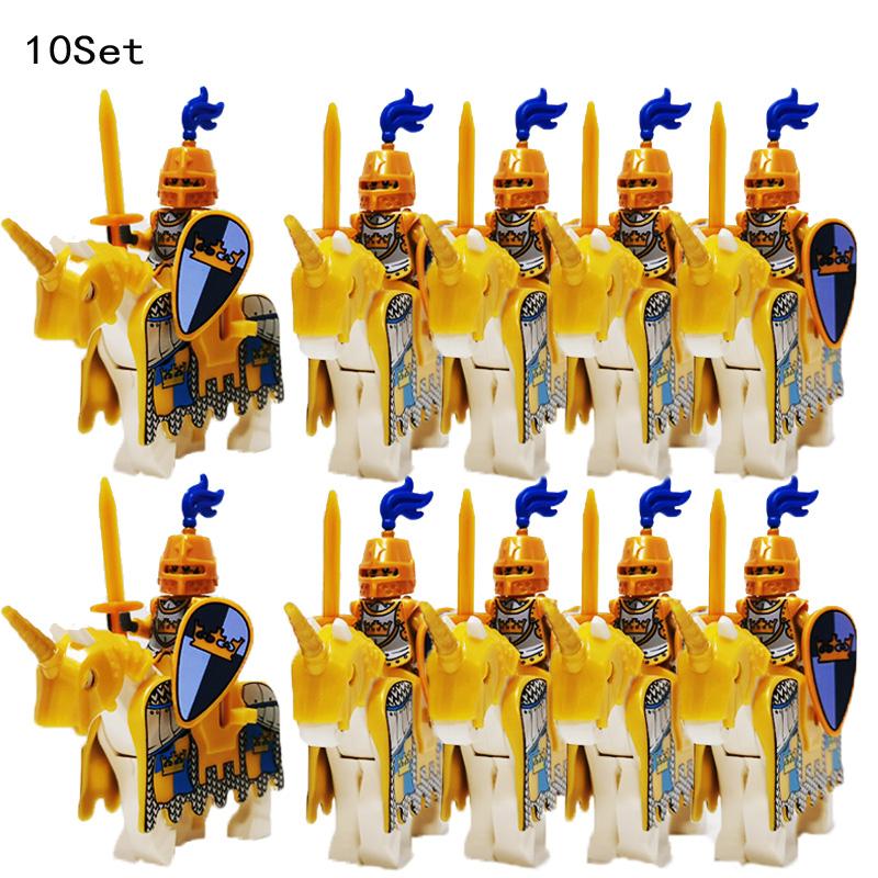 10 Sets Medieval Castle Knight Royal King's Red Dragon Black Warrior Soldier Rider with Horse Building Blocks Toys for Children