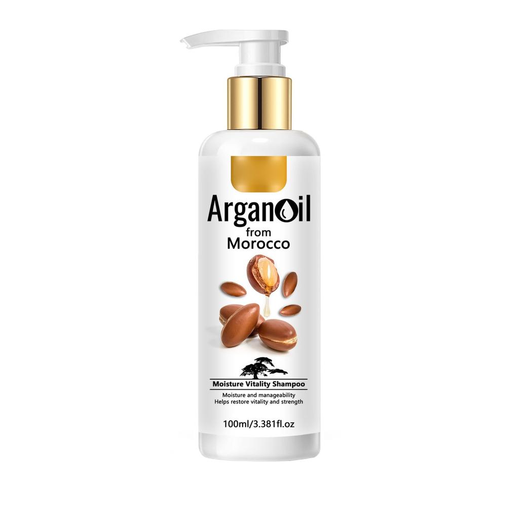 Champú de aceite de argán que suaviza el cabello encrespado, hidrata y limpia profundamente.