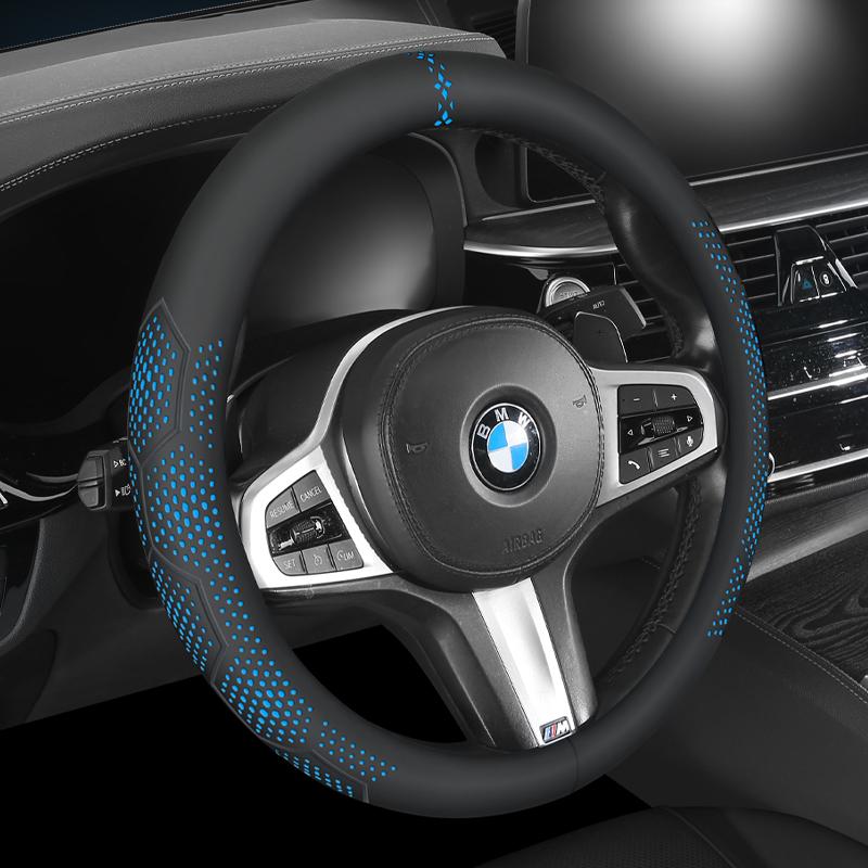 Universal Car Steering Wheel Cover 14.5-15 Inch, 3D Textured Non-Slip Design with Breathable Napa Leather