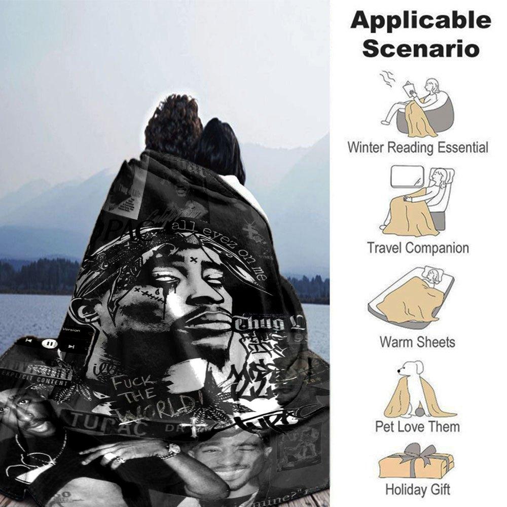 1pc 2Pac Hip Hop Blanket Soft Lightweight All Season Multi Purpose Throw for Sofa, Bed, Office & Picnics, French Style with Iconic Album Art & Quotes