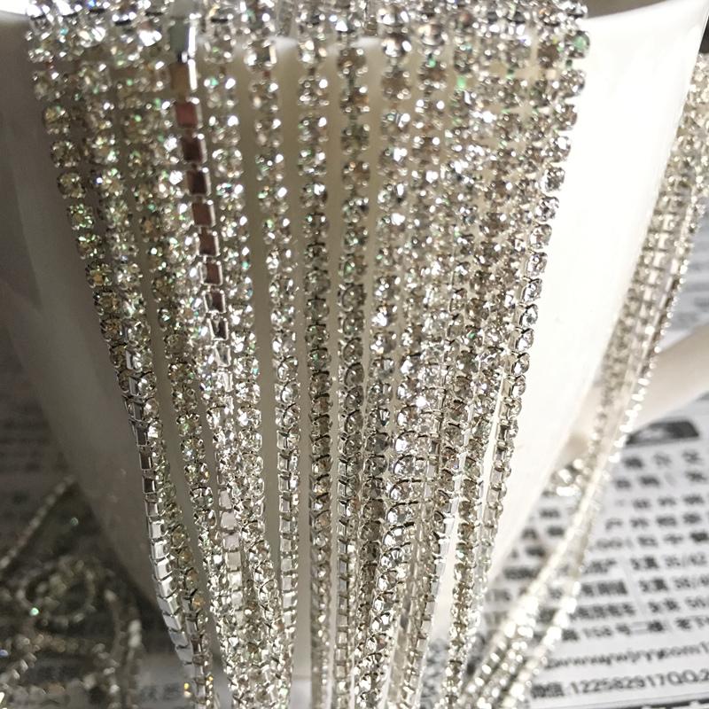 Wholesale 1-Row 1 yard SS6 Cystal Rhinestone Trim Close Cup Chain Claw DIY Jewelry Making