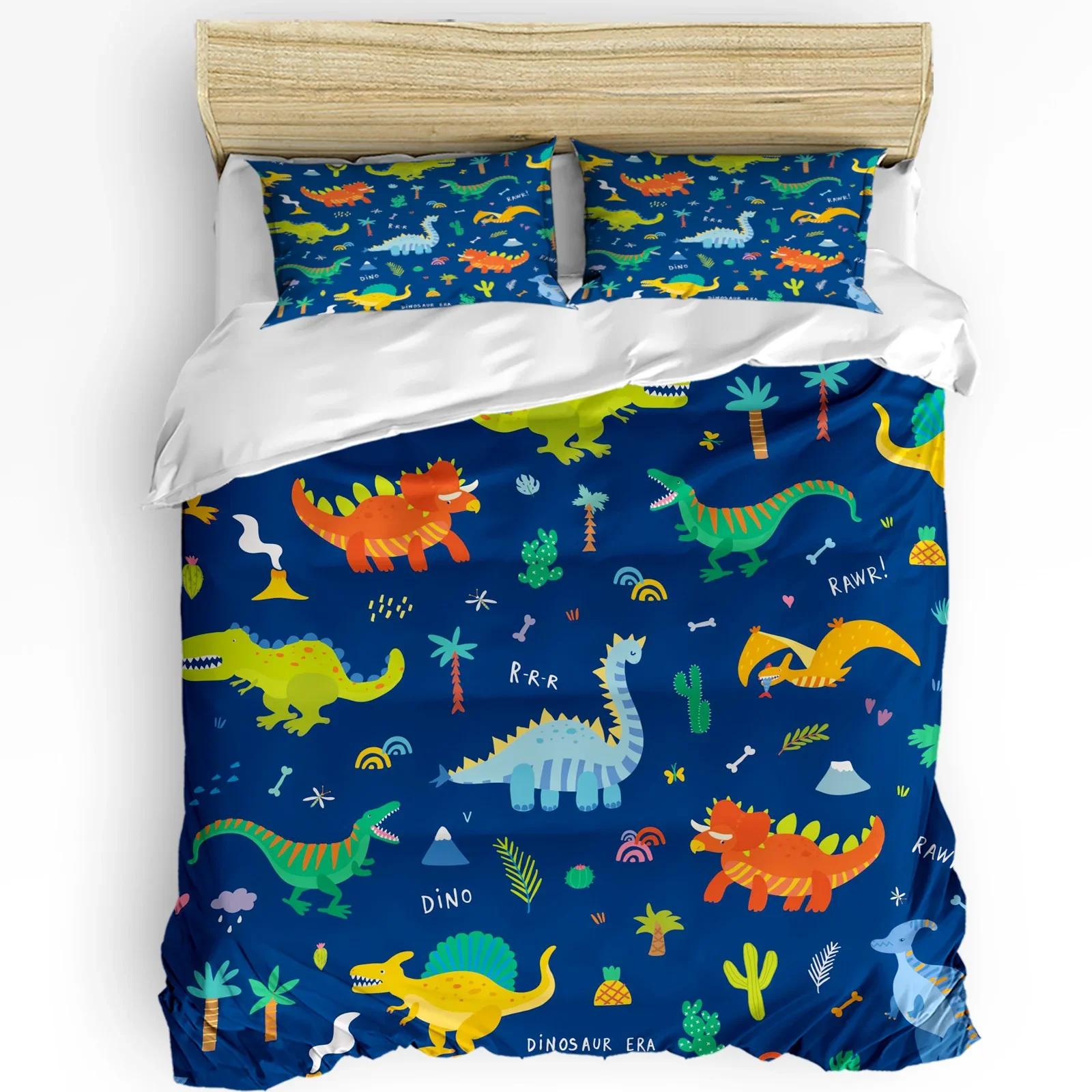 

Kawaii Dinosaur Cartoon White Bedding Set 3pcs Duvet Cover Pillowcase Kids Adult Quilt Cover Double Bed Set Home Textile EU single(135x200cm)
