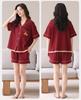 Red Cotton Anti-bacterial Year of the Rat Couple Pajama Set - Short Sleeve, Shorts & Cardigan for Newlyweds