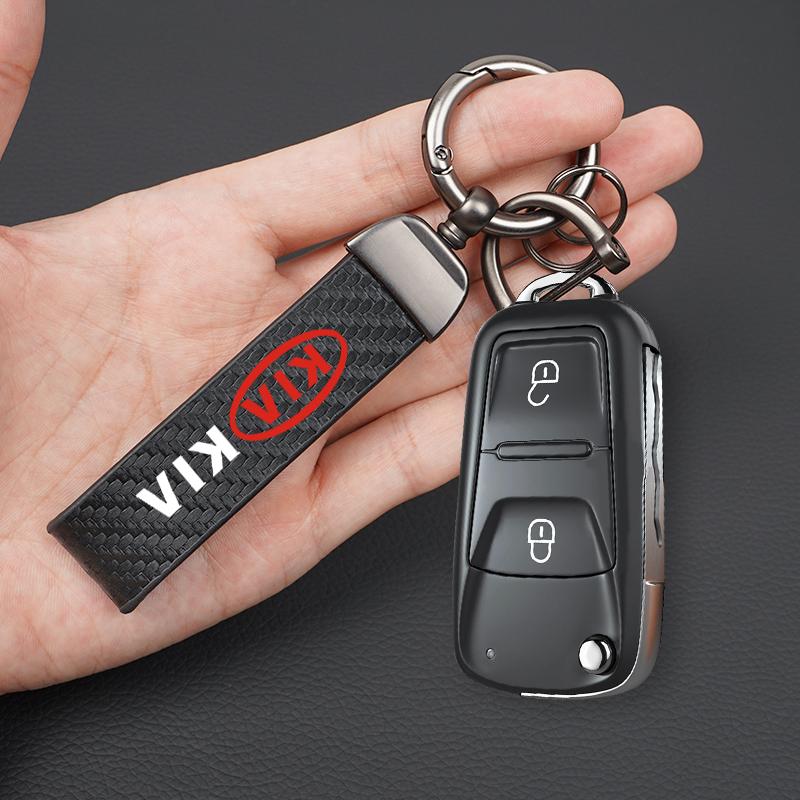 BQTT3 Car Key Chain Black Leather Keyring Pendant Car Interior For Kia Sportage Ceed Picanto Rio ProCeed Niro Morning K7 K5 K8 Ray K9