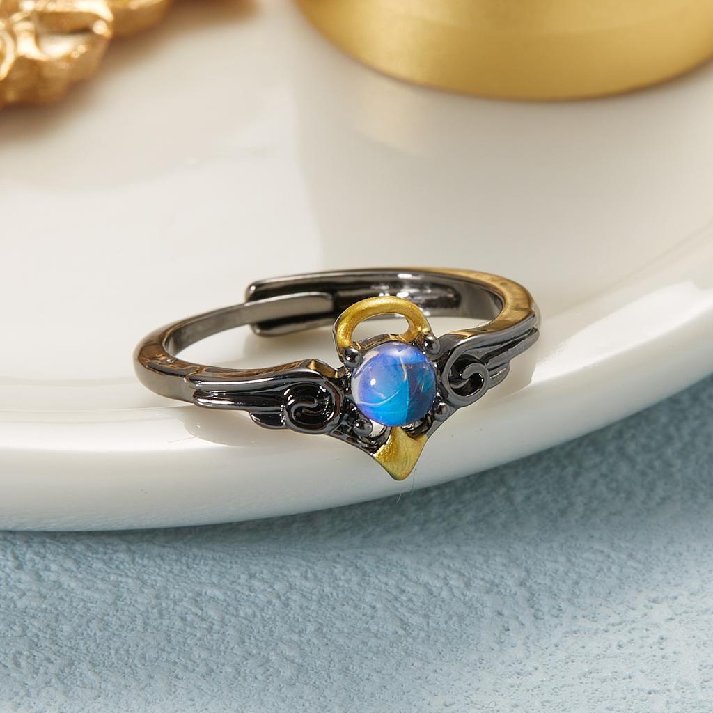Romantic Angel and Demon Wings Couple Rings For Women Goth Fashion Moonstone Adjustable Opening Finger Men's Ring Party Jewelry