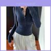 T Shirt Polyester Blend With Button Long Sleeve Slim Fit For Office Wear