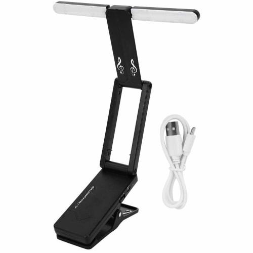 Portable Foldable Clip-on Music Stand Light, USB Rechargeable Reading Lamp with Two Brightness Modes for Reading, Sheet Music Stands, Pianos, Desks, e