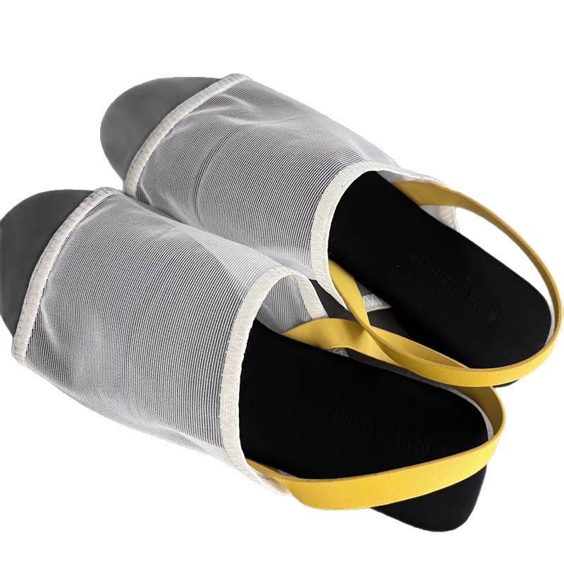 Wind mesh yarn fish mouth sandals women's spring and summer fashion versatile breathable hollow back strap flat sandals tide