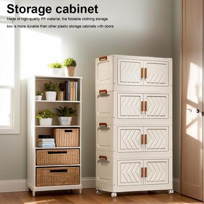 4 Tier Foldable Storage Box with Clear Door Spacious/Durable Easy-to-Assemble Ideal for Organizing Clothes Books Storage Cabinet