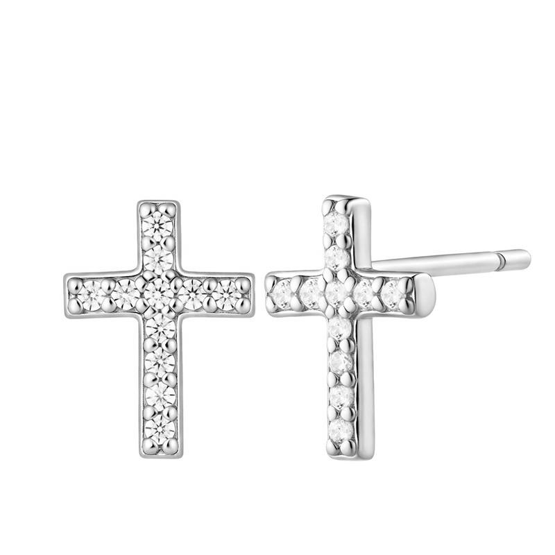 Arvaleff 925 Sterling Silver & 14K Gold Cross Design Stud Earrings