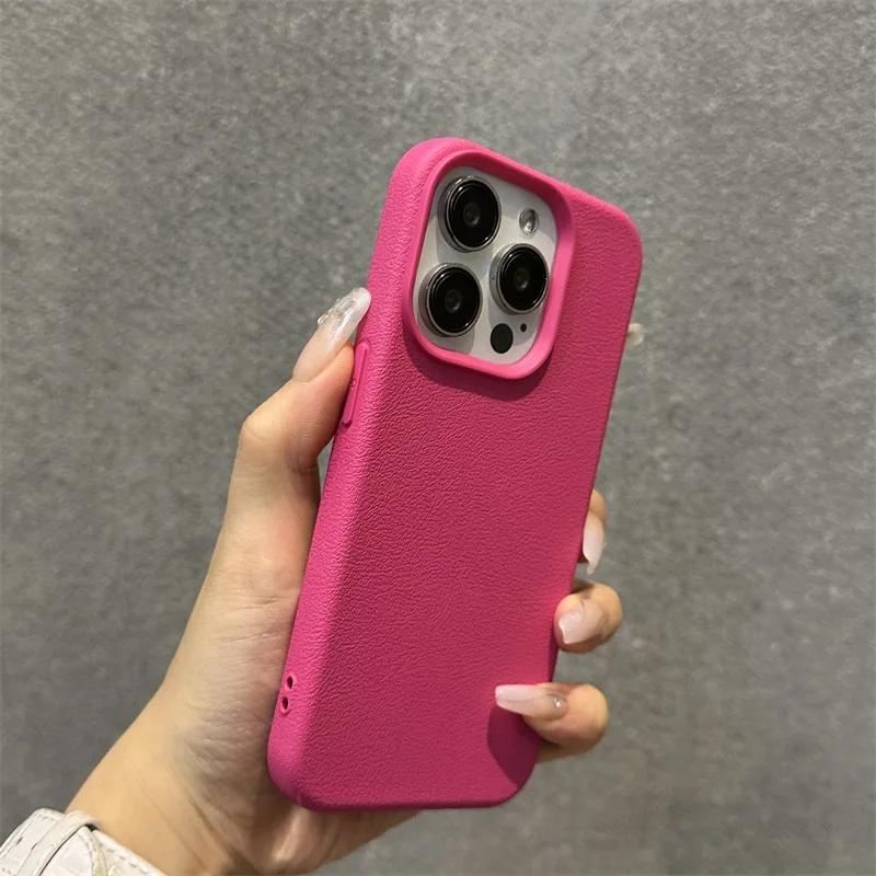 Luxury Matte Soft Leather Candy Phone Case For iPhone 15 14 Plus 13 12 11 16 Pro Max Lens Protection Shockproof Silicone Cover