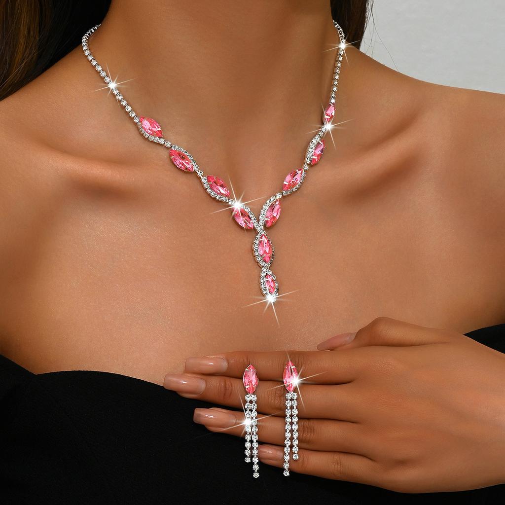 3 Pieces of Wedding Season Women's Claw Chain Series Crystal Earrings Necklace Zircon Set Banquet Party Holiday Gift-8177