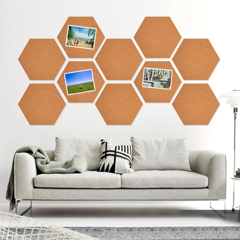 5PCS Cork Notice Board Self Adhesive Hexagon Cork Board for Photo Wall Decorations DIY Office Bulletin Board Corkboard