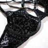 Leopard Print Underwire Push-Up Lingerie Set - Sexy, Sheer, Flocked 4-Piece