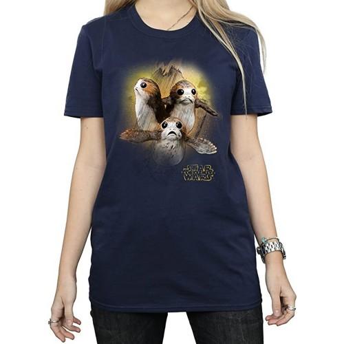 Guerre stellari: T-shirt da fidanzato in cotone spazzolato Porg da donna/signora Gli Ultimi Jedi S grigio